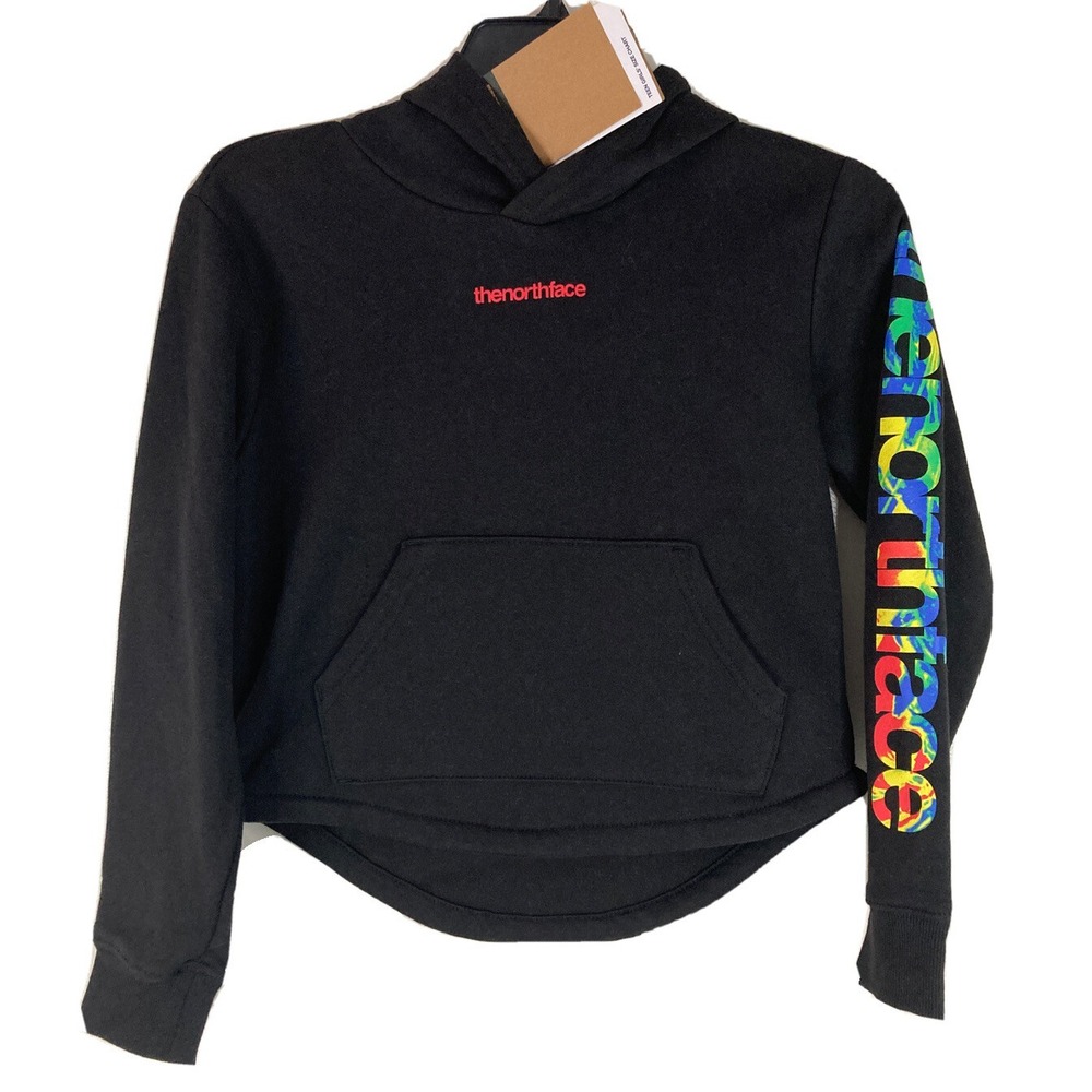 The‎ North Face Girls Camp Fleece Pullover HoodieBlack Rainbow MEDIUM NWT $40